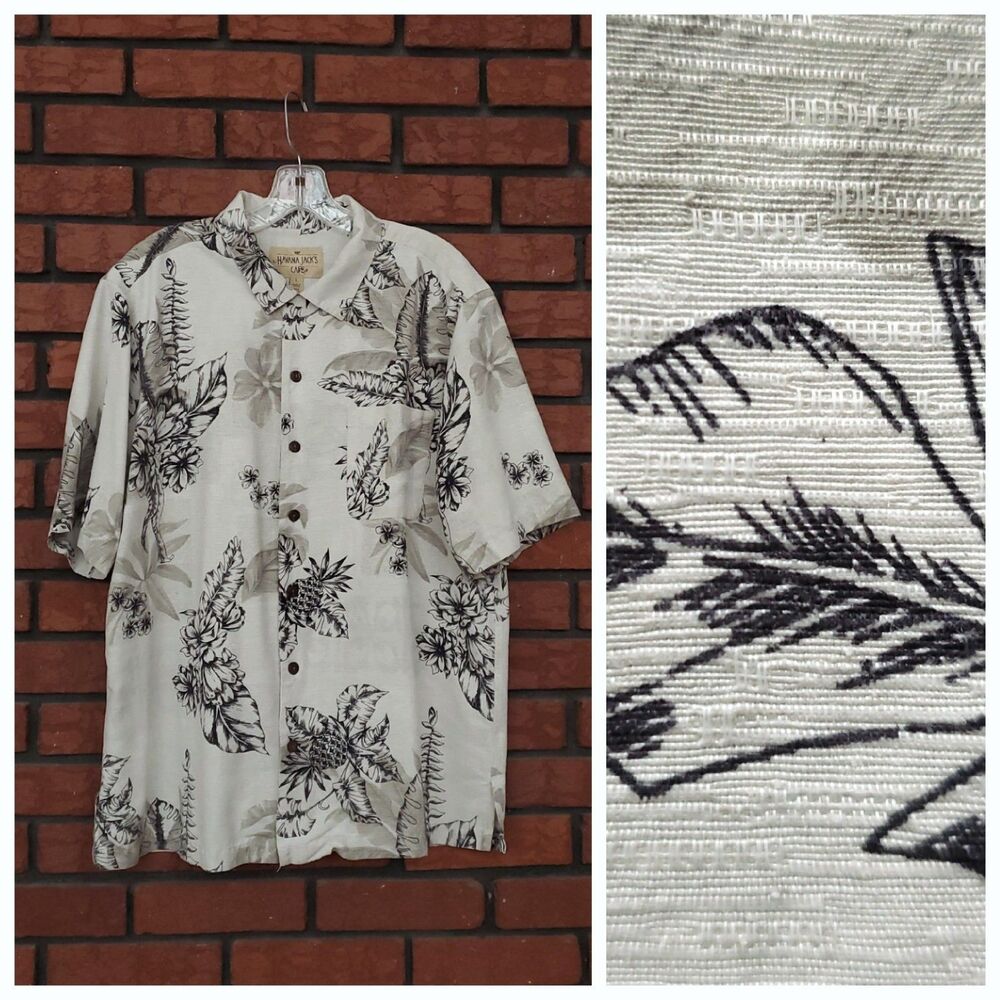 VTG Hawaiian Style Shirt Mens L 100% Silk Washable Floral Havana Jacks Cafe